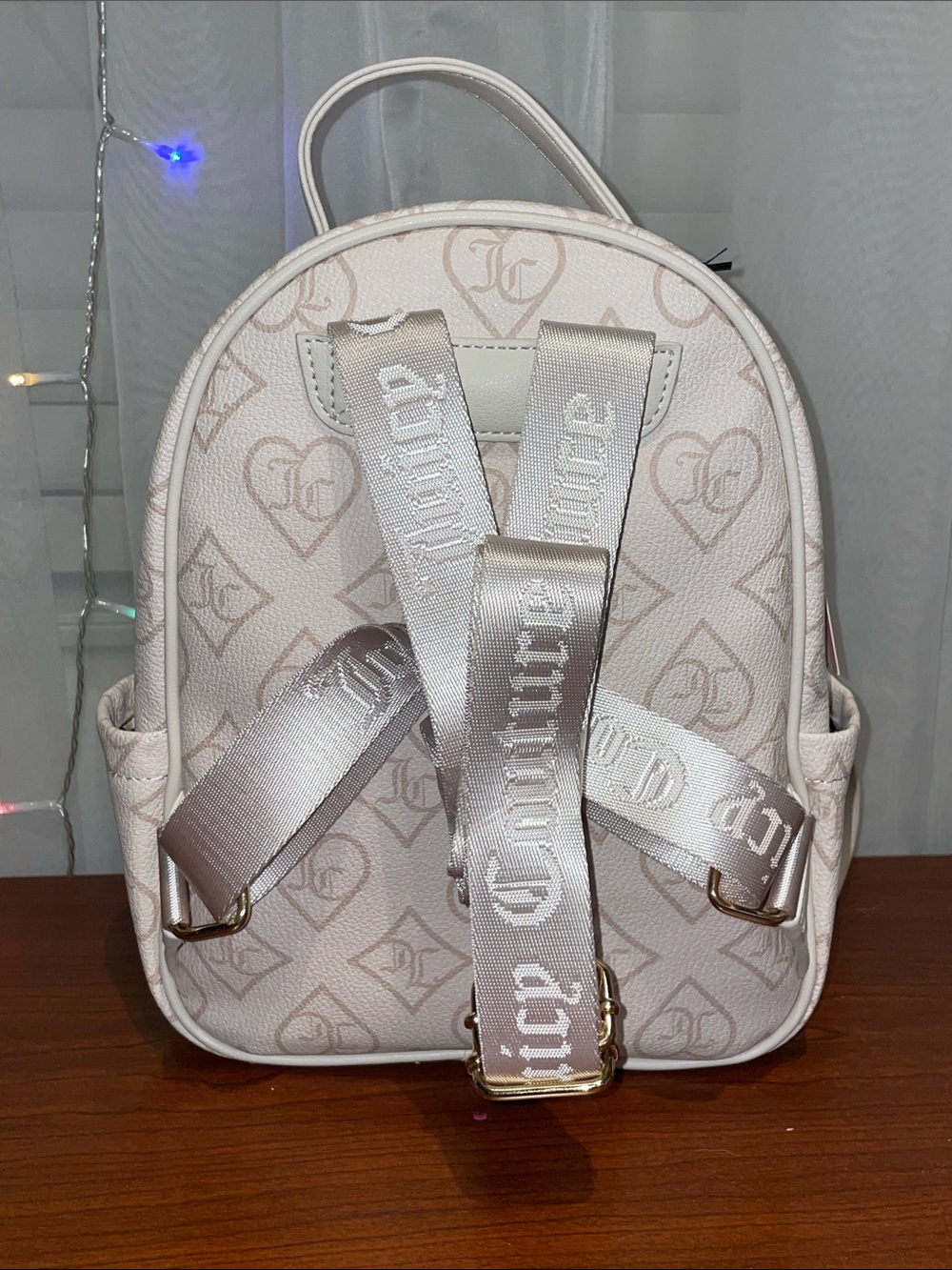 NWT Juicy Couture Cream & Beige Monogram Backpack - Picture 4 of 10